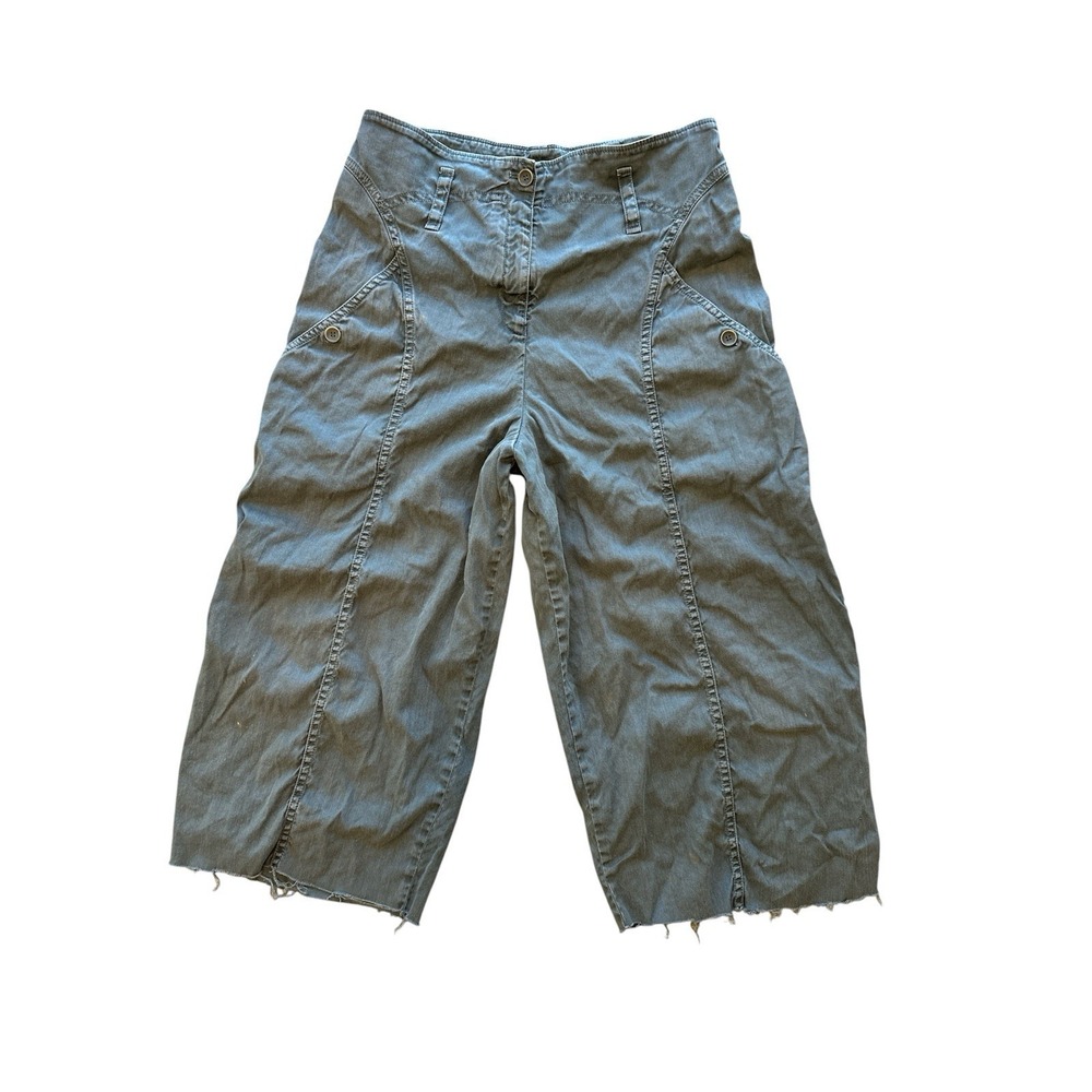 OSKA Women Pant Gray Sz 3 High Rise Ballon Leg Cropped Linen Blend Distressed*